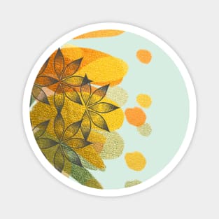 Multicoloured Floral design illustration pattern with gold green orange metallic paint splatter Magnet